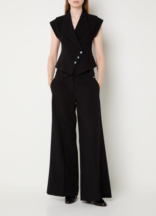 JOSH V Petra high waist wide fit pantalon met persplooi - voorkant 4 zwart