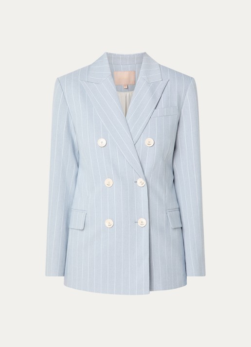 JOSH V Pleun double-breasted blazer met streepprint - voorkant 3 lichtblauw