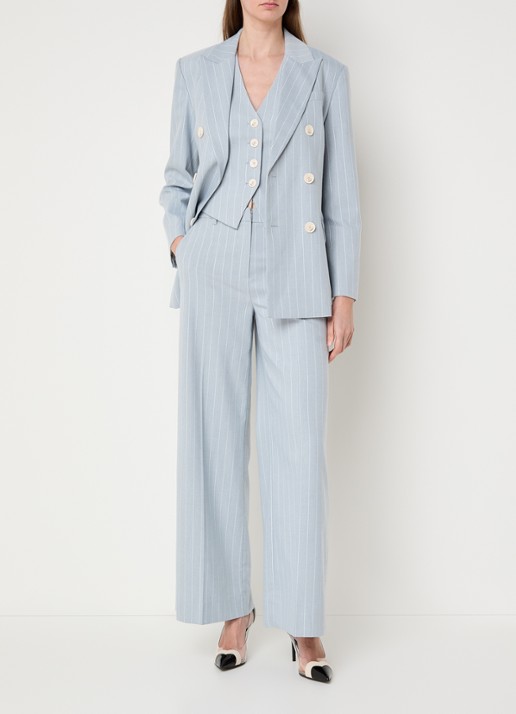 JOSH V Pleun double-breasted blazer met streepprint - voorkant 4 lichtblauw