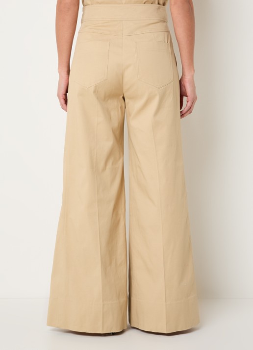 JOSH V Regina high waist wide fit palazzobroek met steekzakken - achterkant 3 camel