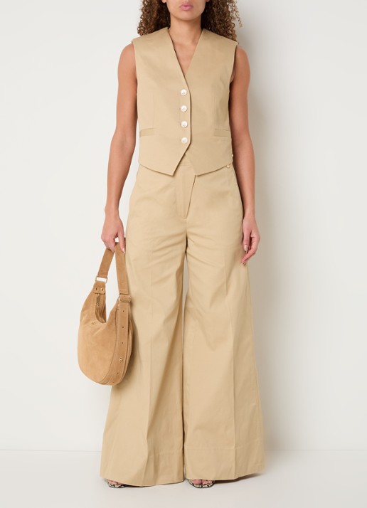 JOSH V Regina high waist wide fit palazzobroek met steekzakken - voorkant 2 camel