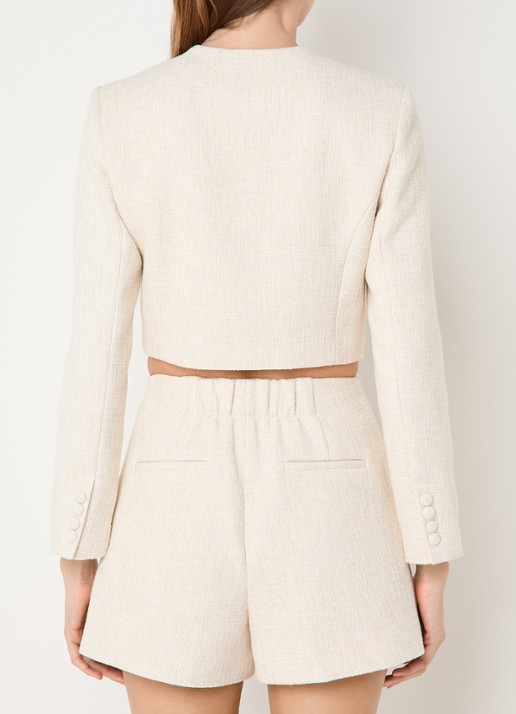 JOSH V Remi cropped blazer met tweed-look en lurex - achterkant 3 creme