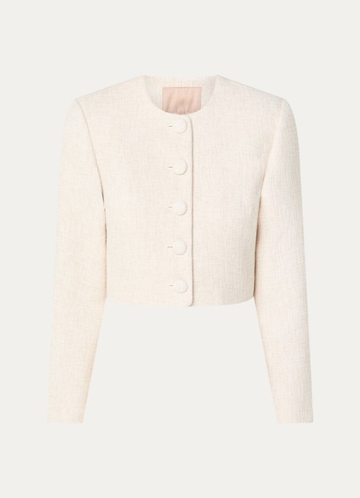 JOSH V Remi cropped blazer met tweed-look en lurex - voorkant creme