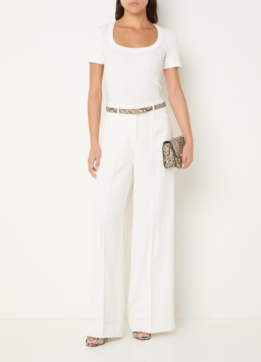 JOSH V Rhys high waist wide fit pantalon met steekzakken - voorkant 3 gebroken wit