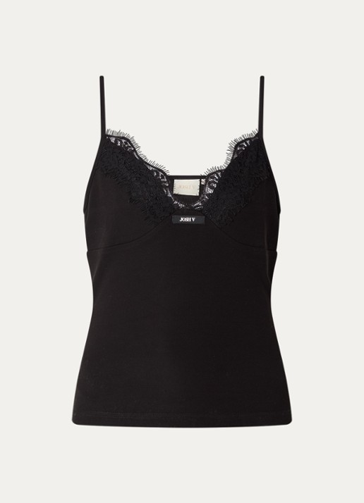 JOSH V River top met details van kant - voorkant zwart
