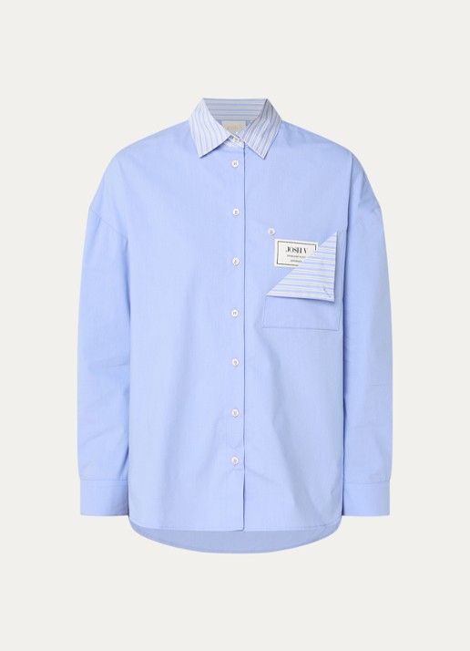 JOSH V Romulo blouse met borstzak - voorkant 2 lichtblauw