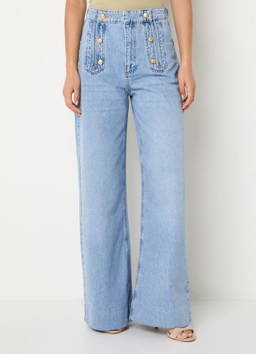 JOSH V Rumo high waist wide leg jeans met lichte wassing