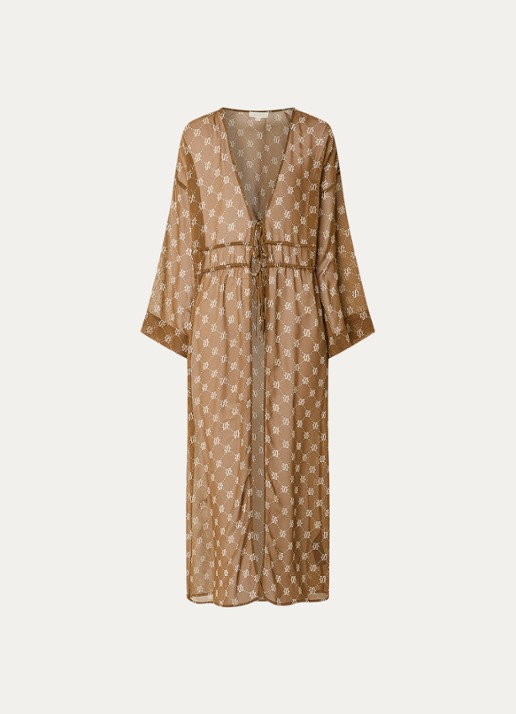 JOSH V Sienna kimono met logoprint - voorkant hazelnootbruin
