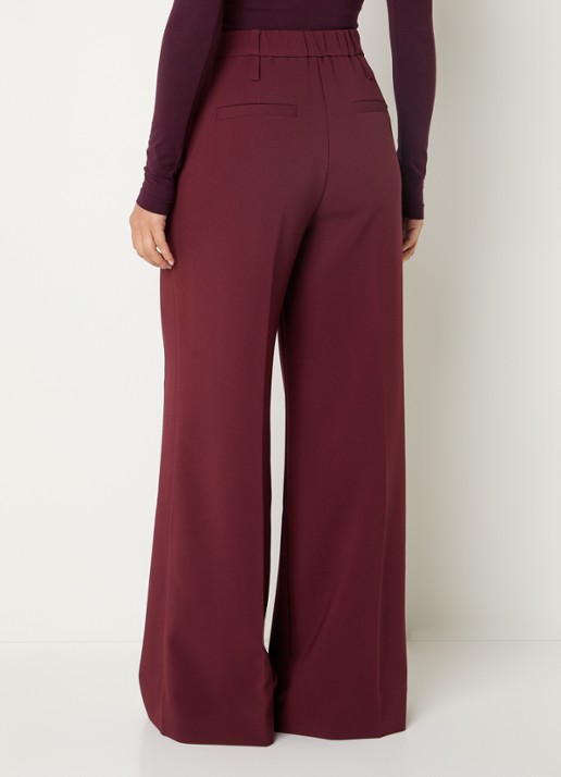 JOSH V Sky high waist wide fit pantalon met persplooi - achterkant 2 bordeauxrood