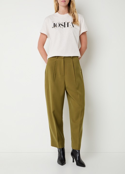 JOSH V Sonyes high waist wide fit pantalon met steekzakken - voorkant 2 olijfgroen