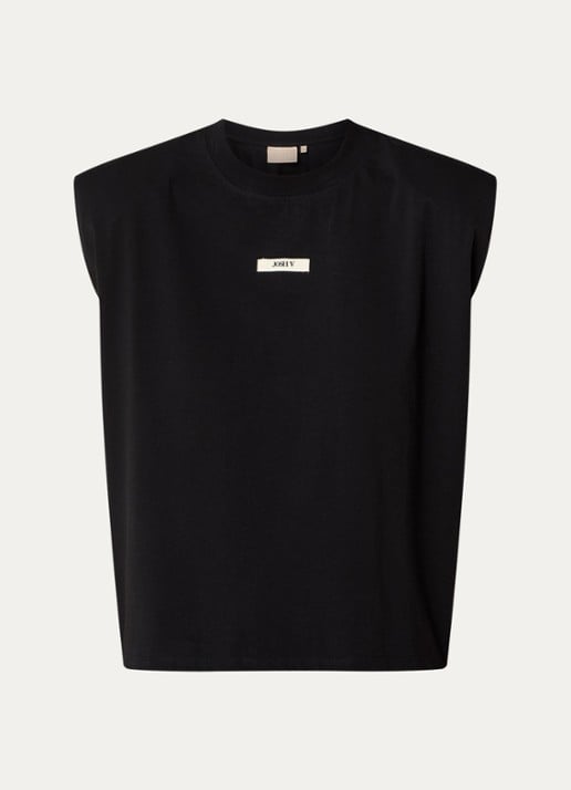 JOSH V Sue T-shirt met schoudervulling en logo - voorkant 3 zwart