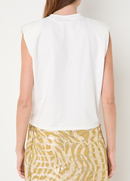 JOSH V Sue T-shirt met schoudervulling en logo - achterkant 4 gebroken wit