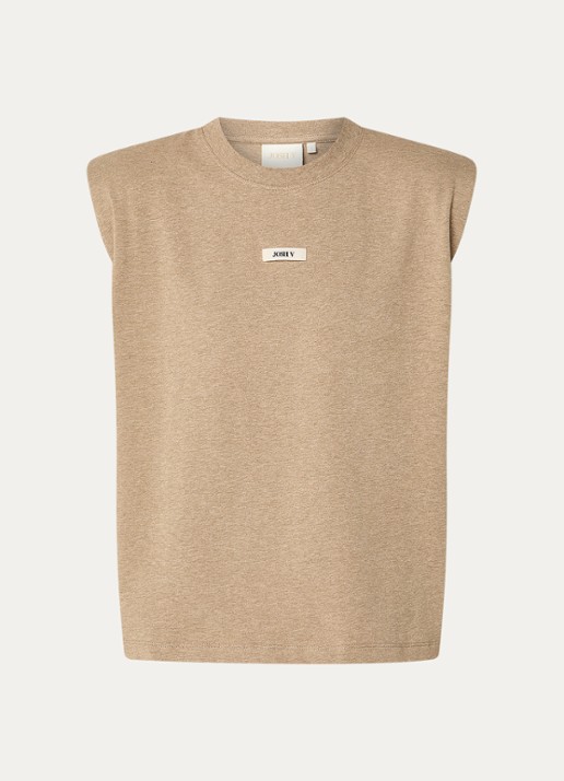JOSH V Sue T-shirt met schoudervulling en logo - voorkant 3 khaki