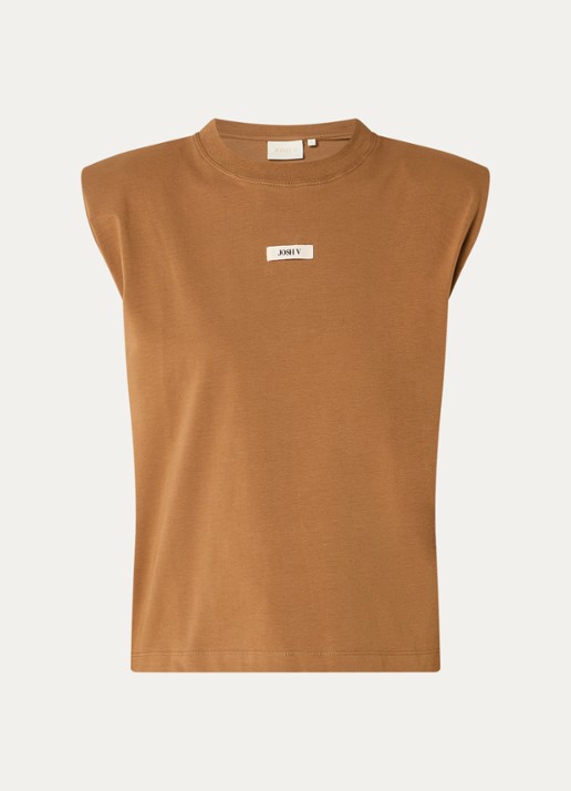 JOSH V Sue top met schoudervulling met logo - voorkant 2 bruin
