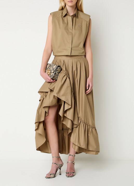 JOSH V Susie blouse met schoudervulling en logoborduring - voorkant 3 khaki