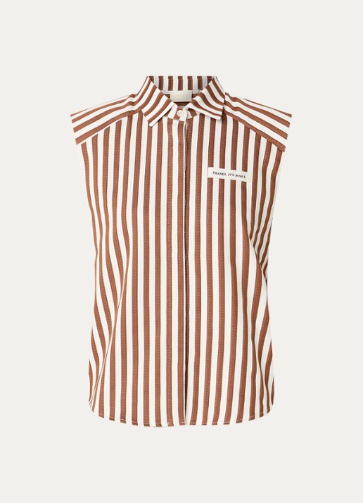 JOSH V Suusa blouse met schoudervulling en streepprint - voorkant 2 bruin