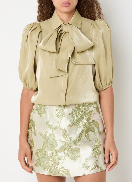 JOSH V Sylviana blouse met pofmouw en glanzende finish