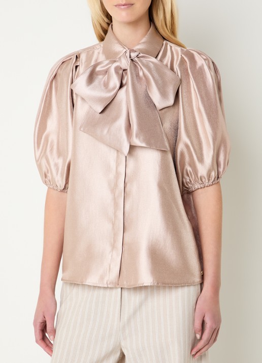 JOSH V Sylviana Blouse van satijn met afneembare sjaalkraag