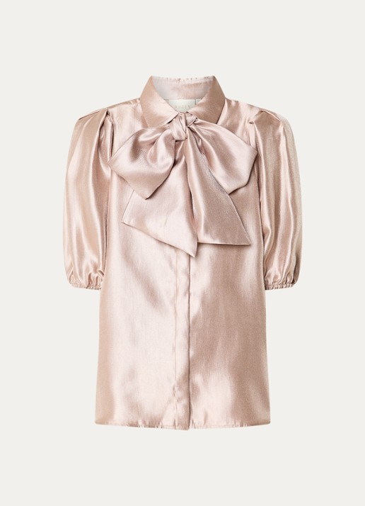 JOSH V Sylviana Blouse van satijn met afneembare sjaalkraag - voorkant lichtroze