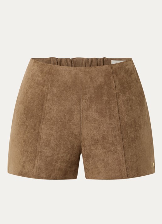 JOSH V Vik high waist straight fit korte broek van imitatiesuède - voorkant 2 lichtbruin
