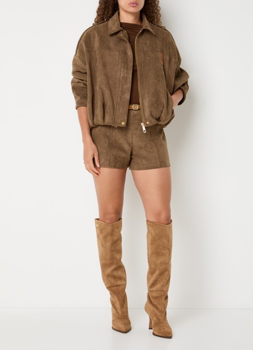 JOSH V Vik high waist straight fit korte broek van imitatiesuède - voorkant 3 lichtbruin