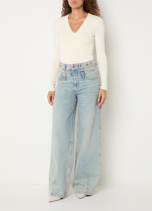 JOSH V Wyren body top met stretch - voorkant 2 gebroken wit
