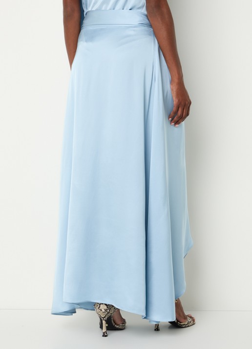 JOSH V Yamicia maxi rok van satijn met strikceintuur - achterkant 4 lichtblauw