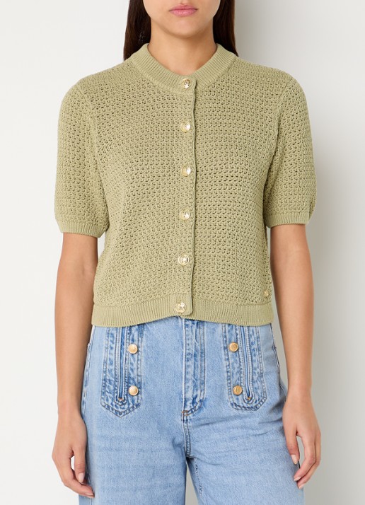 JOSH V Ylia grofgebreid vest - detail mosgroen