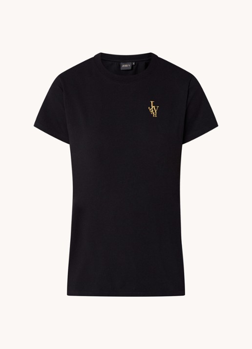 JOSH V Zoe T-shirt met logoborduring - voorkant 3 zwart