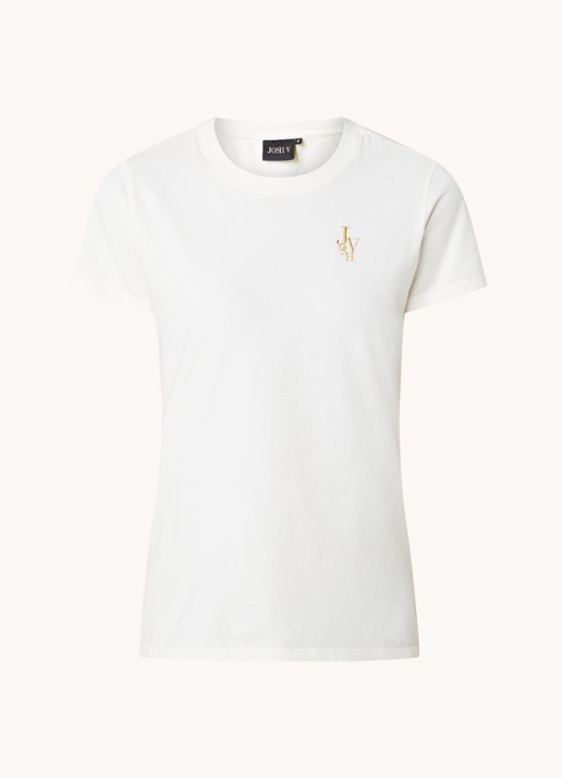 JOSH V Zoe T-shirt met logoborduring - voorkant gebroken wit