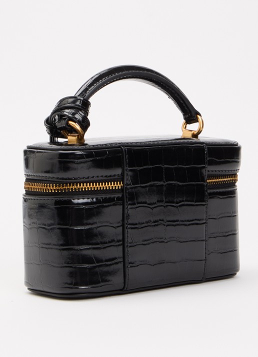 JW PEI Cleo Box handtas met crocostructuur en afneembare schouderriem - achterkant zwart
