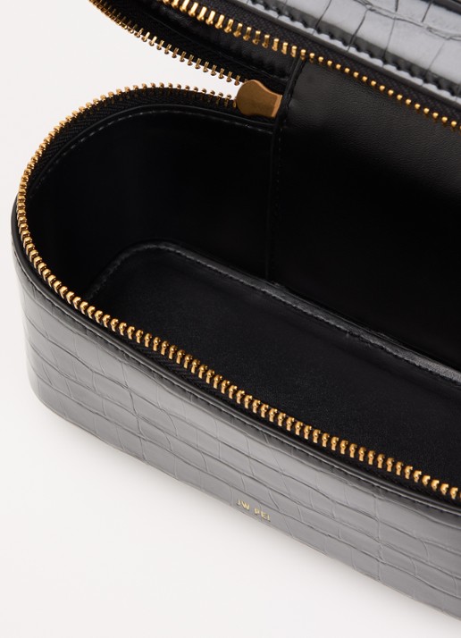 JW PEI Cleo Box handtas met crocostructuur en afneembare schouderriem - detail 2 zwart