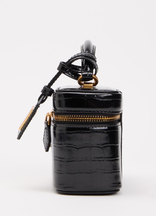 JW PEI Cleo Box handtas met crocostructuur en afneembare schouderriem - detail 3 zwart