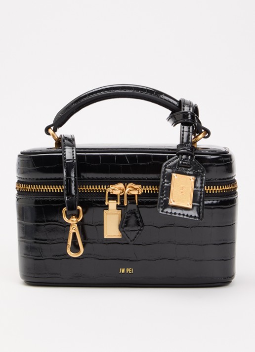JW PEI Cleo Box handtas met crocostructuur en afneembare schouderriem