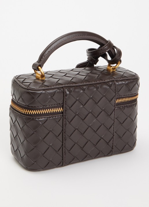 JW PEI Cleo Woven Box handtas met afneembare schouderriem - achterkant 5 donkerbruin