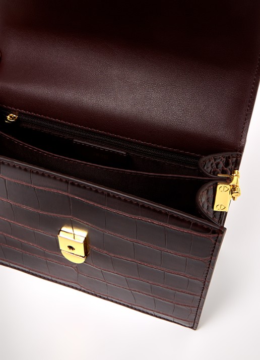 JW PEI Mini Flap crossbodytas   - detail donkerbruin