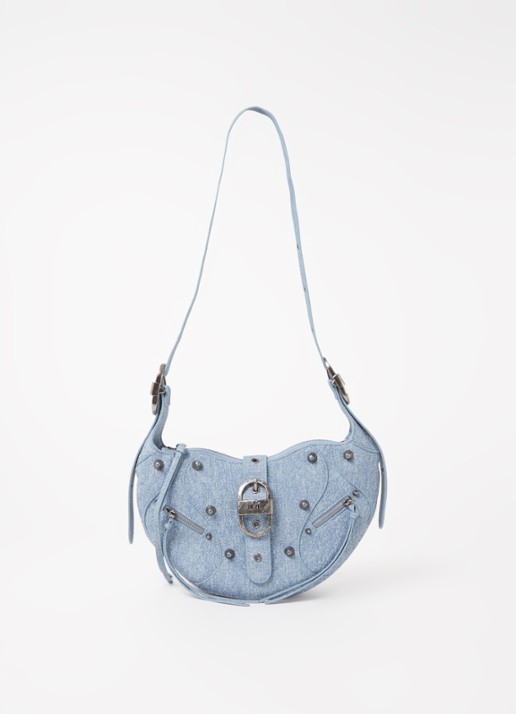 JW PEI Tessa schoudertas met studs - voorkant denim