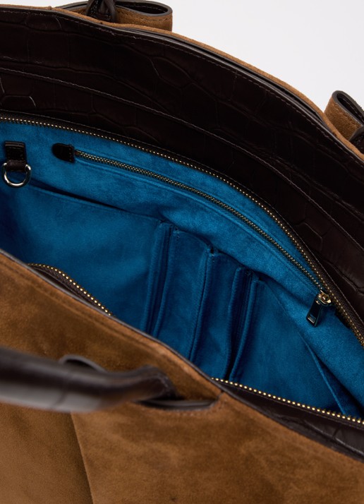 KAAI Horizon businesstas van suède met 16 inch laptopvak - detail 2 cognac