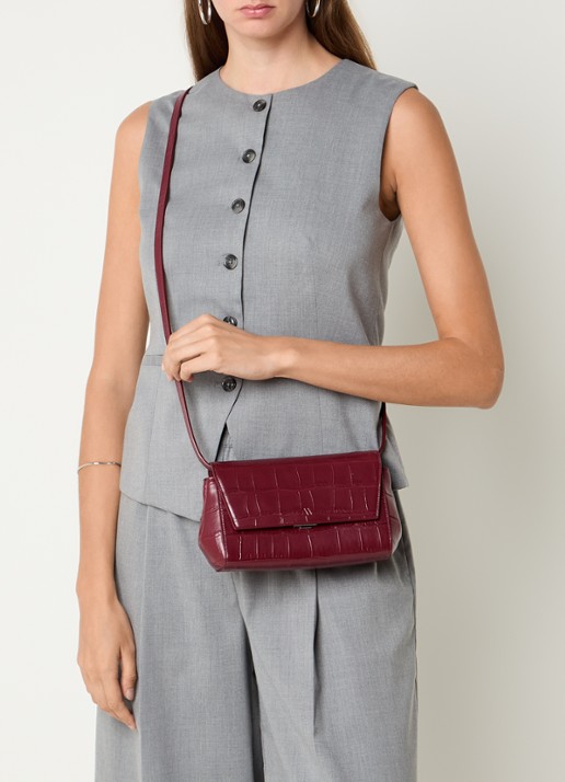KAAI Ikon clutch van leer met afneembare schouderriem - voorkant 6 bordeauxrood