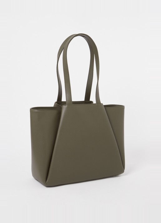 KAAI Midi Pyramid schoudertas van leer met 13.5 inch laptopvak - achterkant bronsgroen