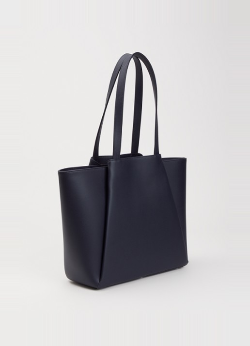 KAAI Pyramid schoudertas van leer met 15 inch laptopvak - achterkant blauw