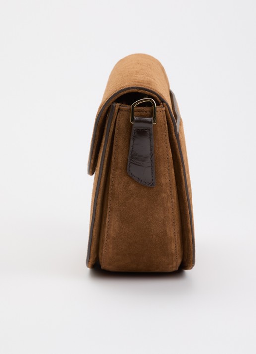 KAAI Rebel crossbodytas van suède - detail 3 cognac
