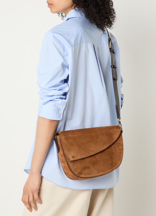 KAAI Rebel crossbodytas van suède - voorkant 6 cognac