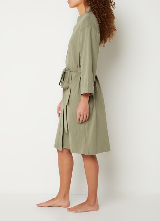 Kayori Saigon kimono met strikceintuur - voorkant 2 khaki