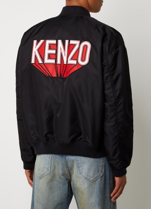 KENZO Bomberjack met logo- en backprint - detail zwart