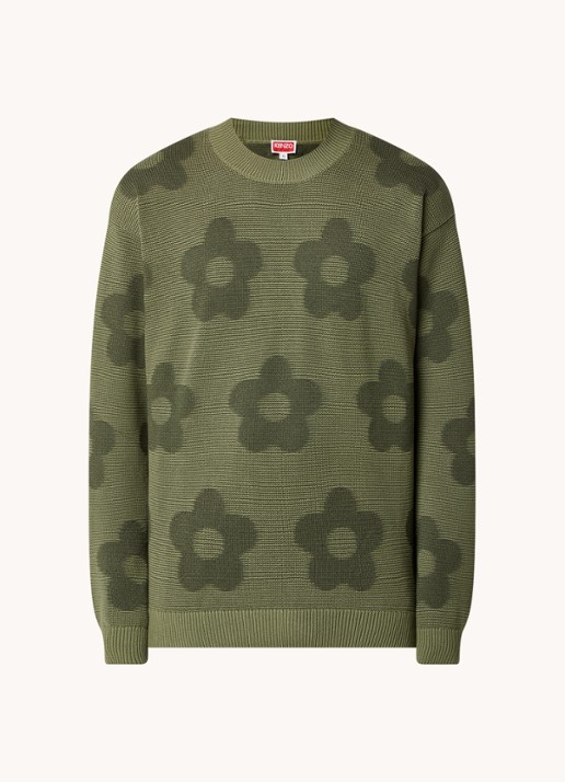 KENZO Grofgebreide trui met bloemenprint - voorkant 2 groen