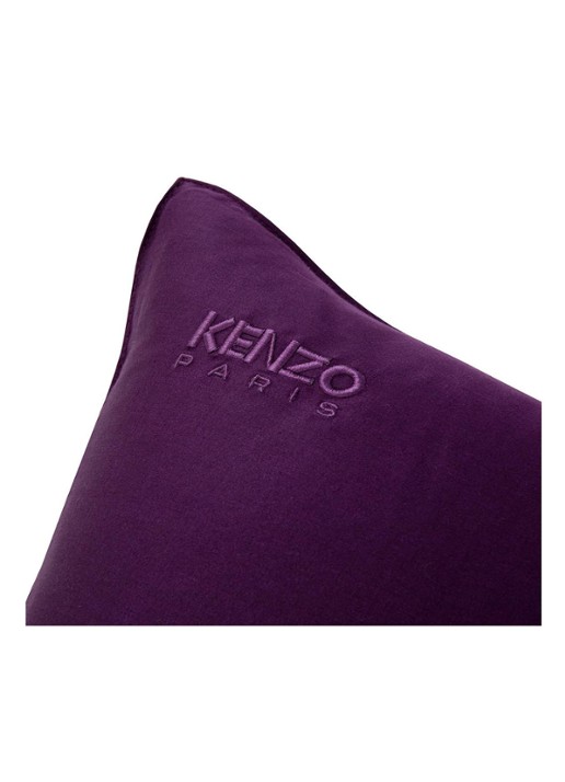 KENZO Iconic kussensloop van katoensatijn 300TC - voorkant 2 aubergine