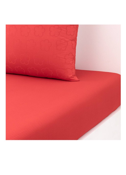 KENZO K Hanadot hoeslaken van satijn, hoekhoogte 33 cm - voorkant 6 koraalrood