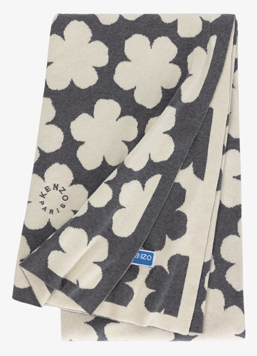 KENZO K Hanadot plaid met bloemenprint 130 x 170 cm - voorkant 2 grijs