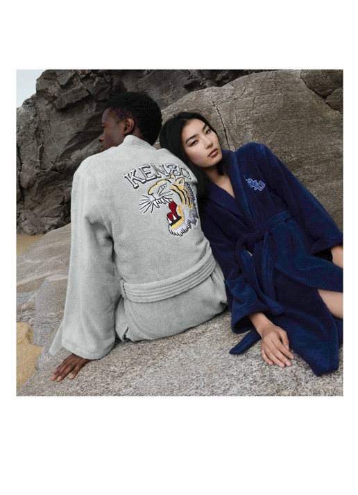 KENZO K Vtiger badjas van  katoen met logoprint - detail 8 donkerblauw
